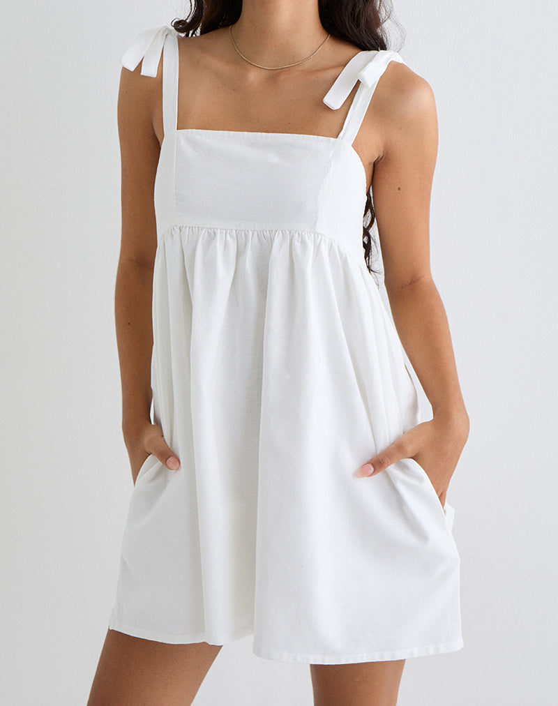 Immagine di Kayla Neck Mini Dress in Lino Avorio
