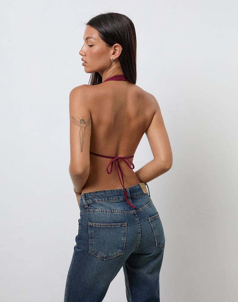 Immagine di Kayria Tie Top in Borgogna con ricamo floreale