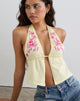 Immagine di Kayria Tie Top in limone con ricamo floreale in rosa