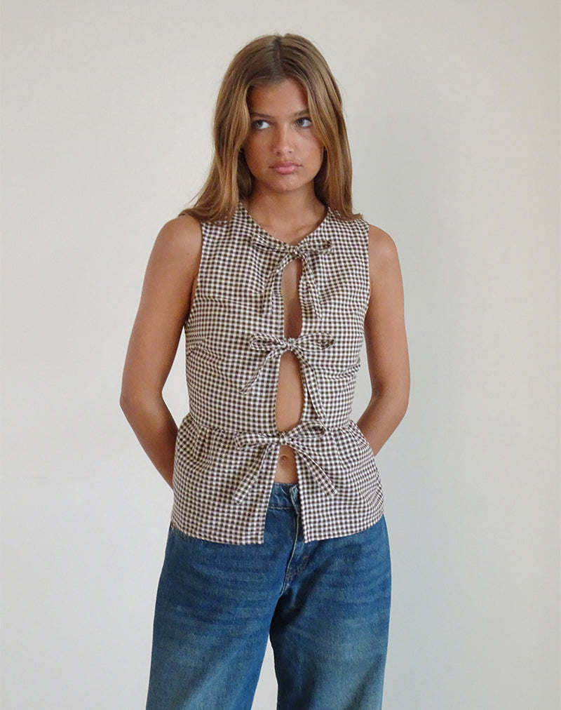Immagine di Kayvata Top in Mini Gingham Marrone
