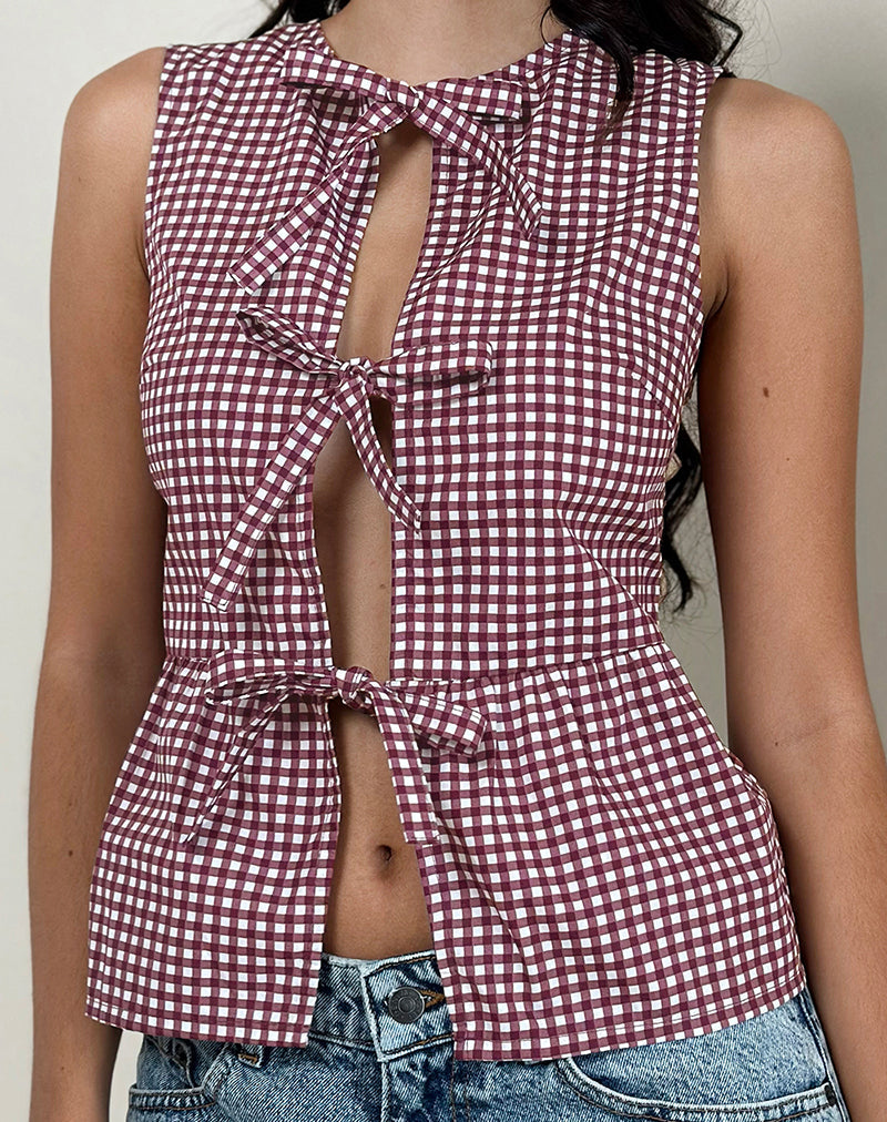 Top Kayvata in Mini Gingham Vino