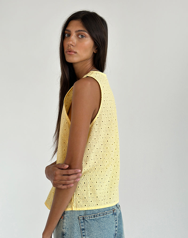 Immagine di Kayve Top con laccetti in broderie giallo