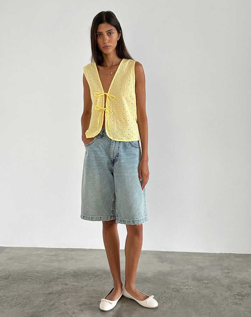 Immagine di Kayve Top con laccetti in broderie giallo