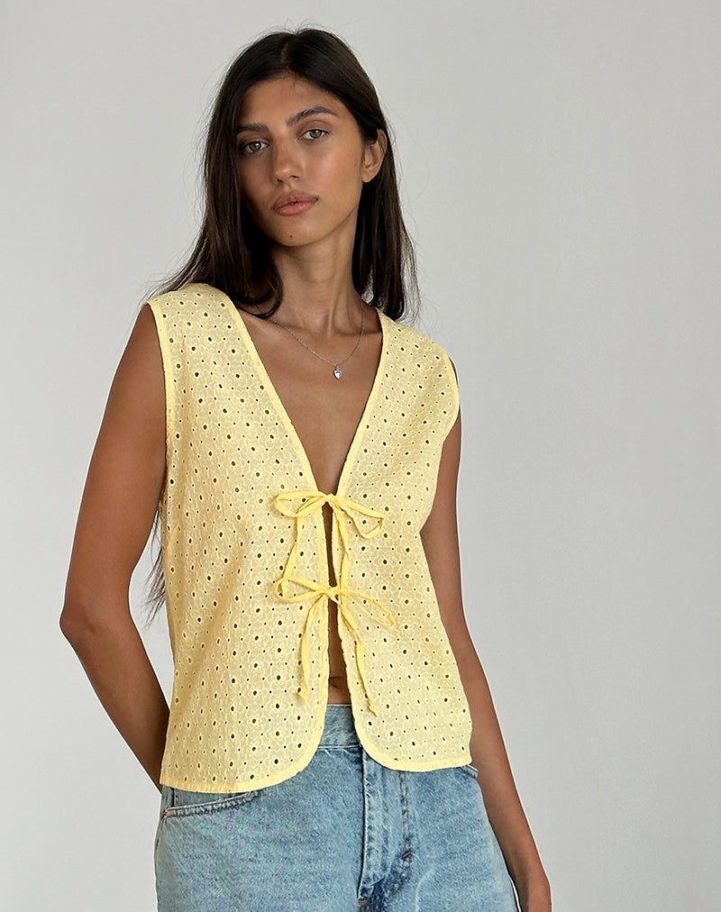 Immagine di Kayve Top con laccetti in broderie giallo