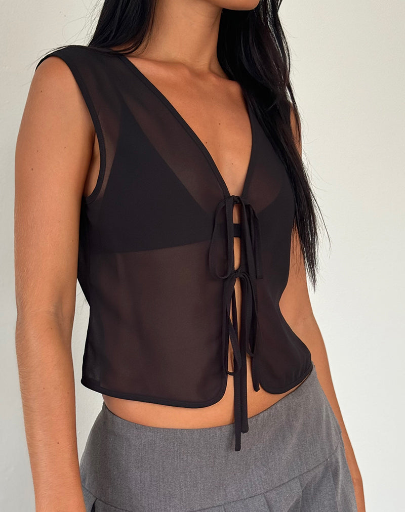 Immagine di Kayve Top in chiffon con lacci e lacciuoli Nero