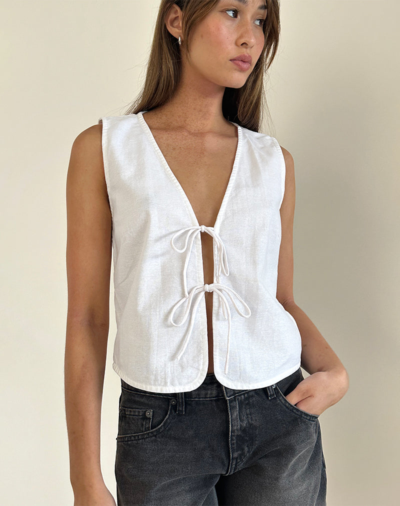 Top Kayve con laccetti in bianco sporco