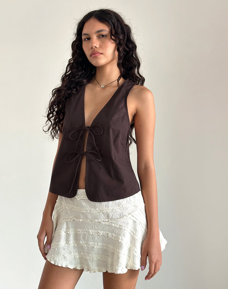 Top Kayve con laccetti in popeline color mogano profondo