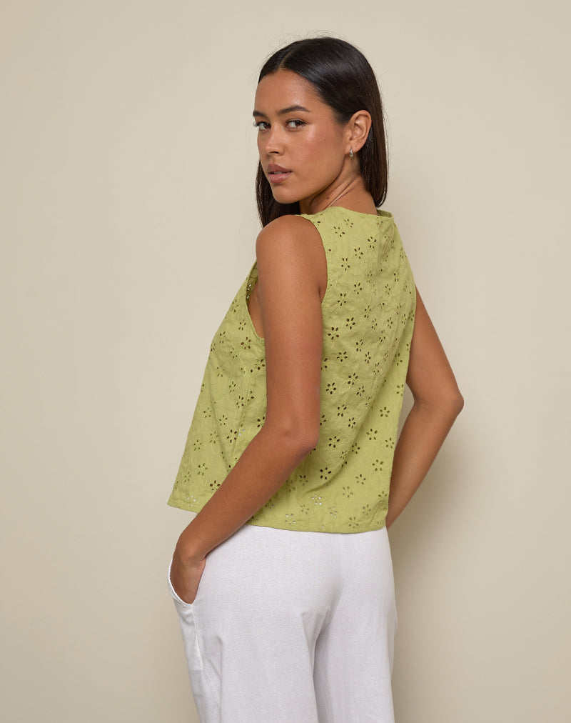 Immagine di Kayve - Top con laccetti in Little Daisy Broderie Lime