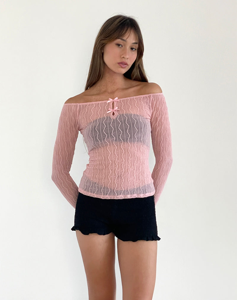 Kazi - Top Bardot in rosa stropicciato