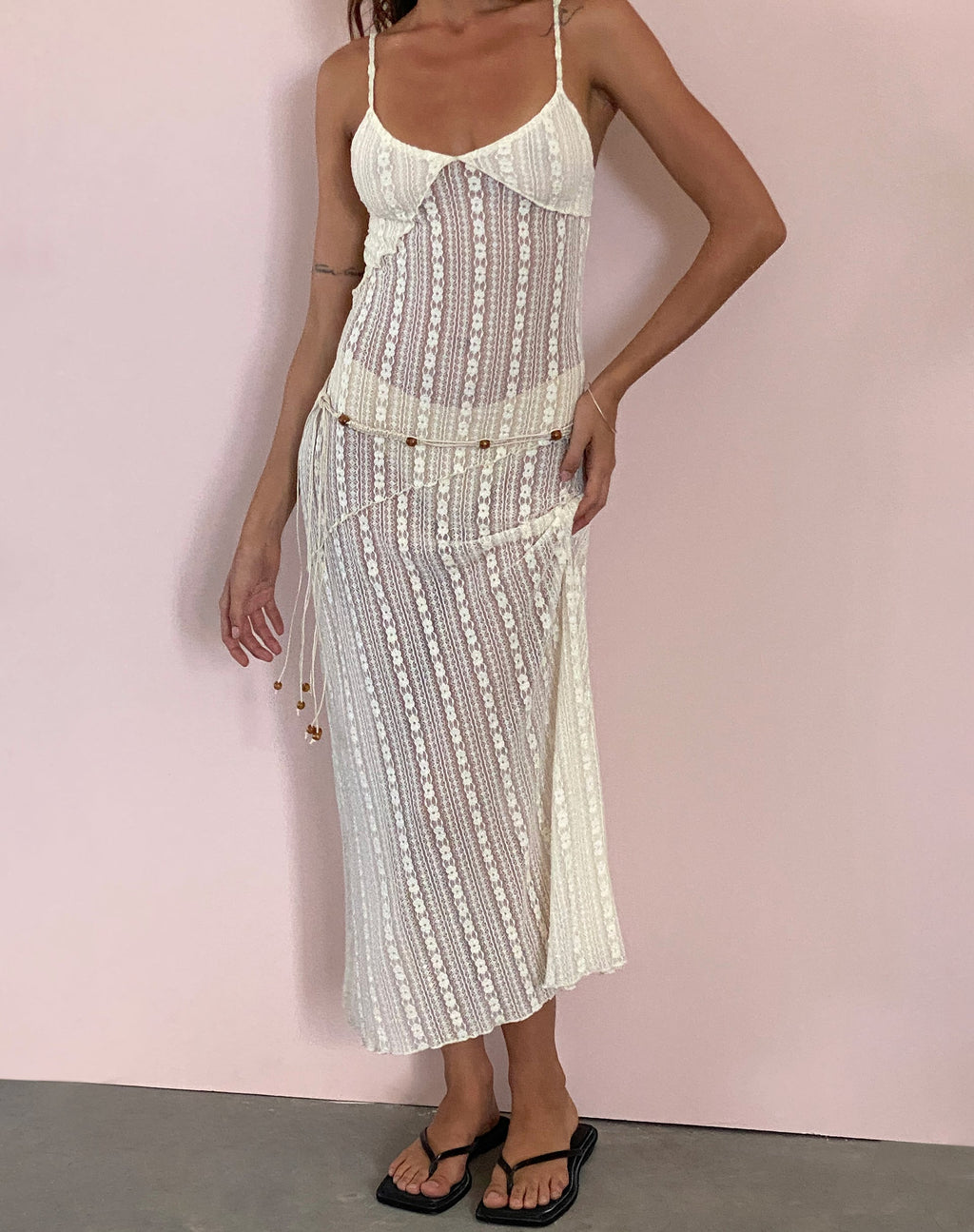 Kehlani - Vestito midi trasparente in pizzo color crema