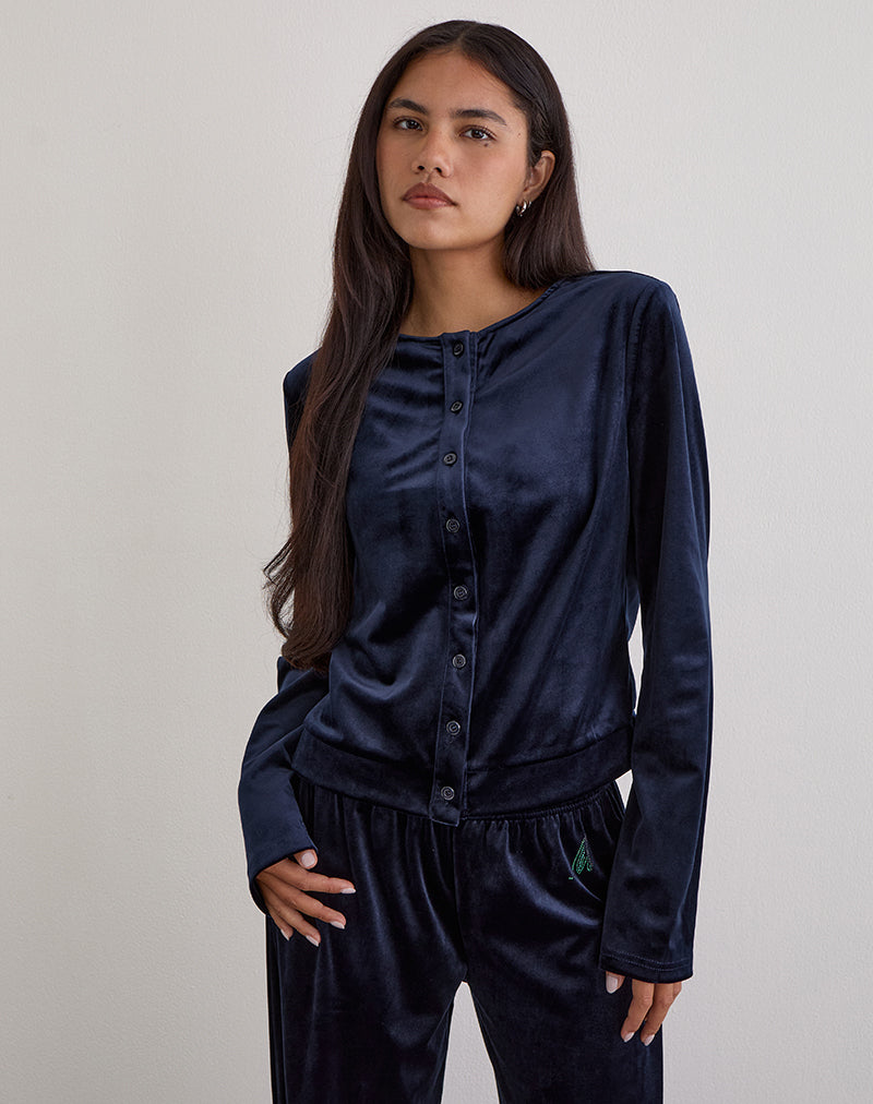 Cardigan con bottoni Kellen in velour navy