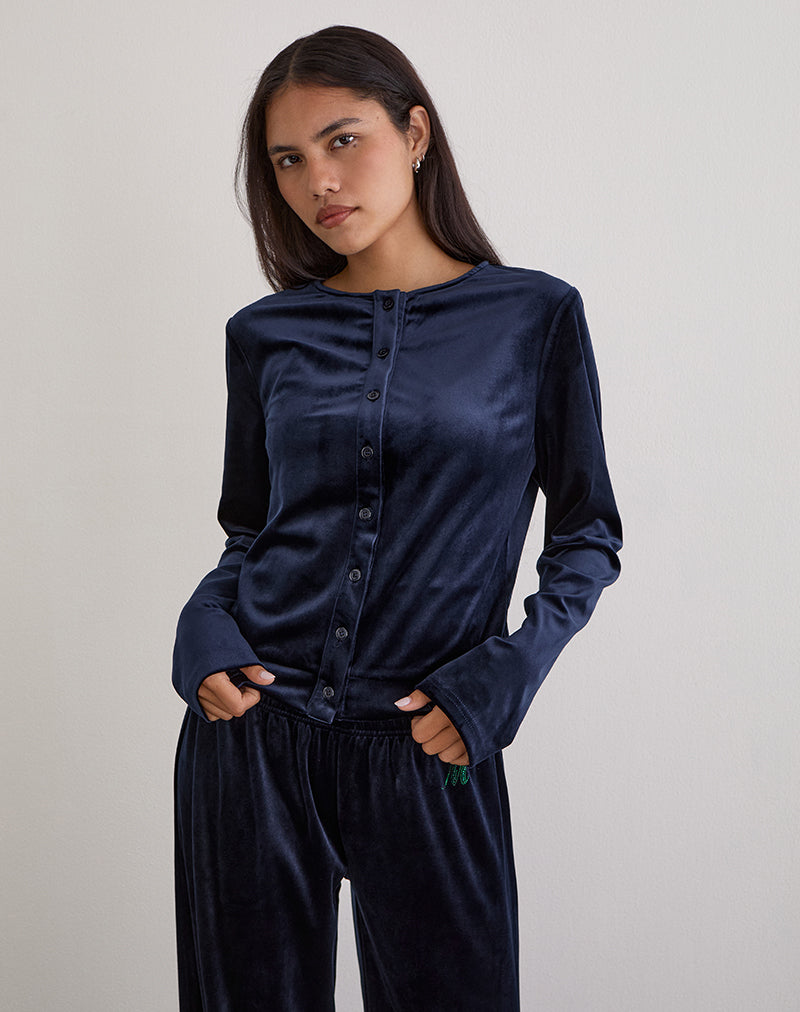 Immagine di Kellen Button Up Cardigan in Velour Navy