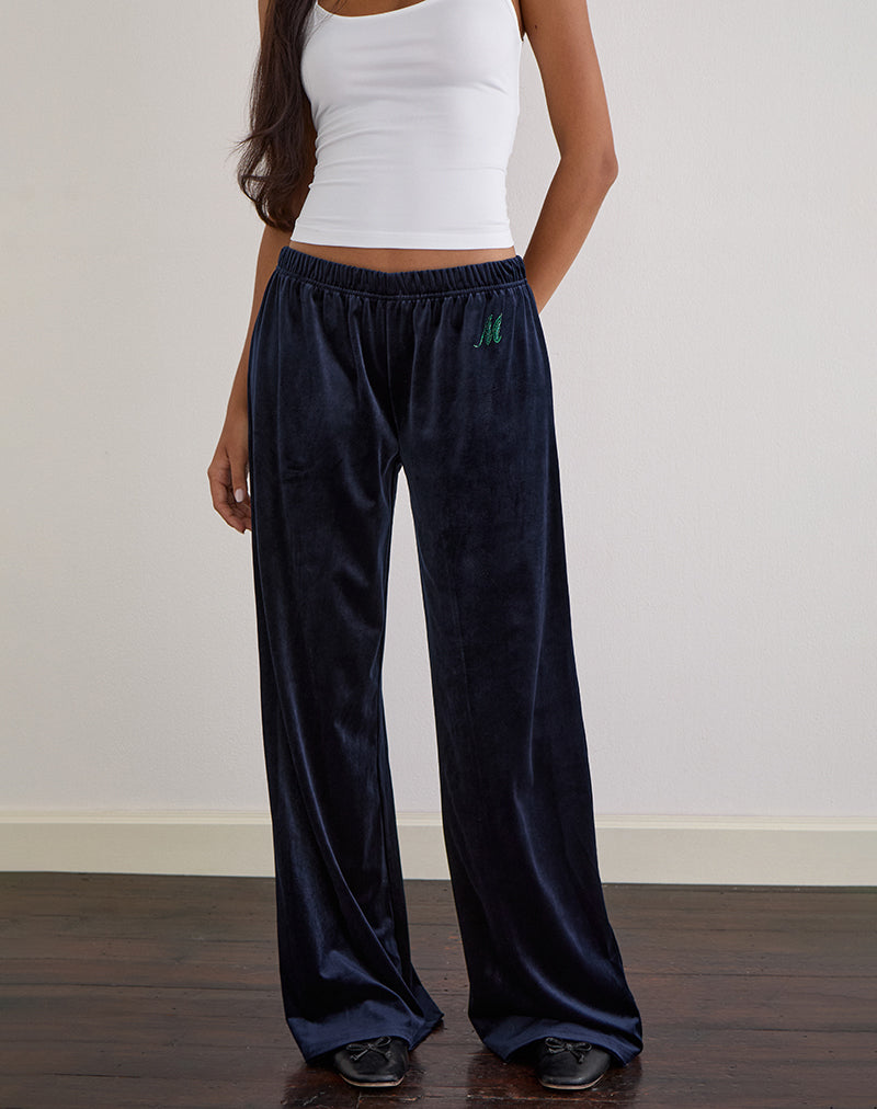 Glen Jogger in velour navy con decorazioni 'M