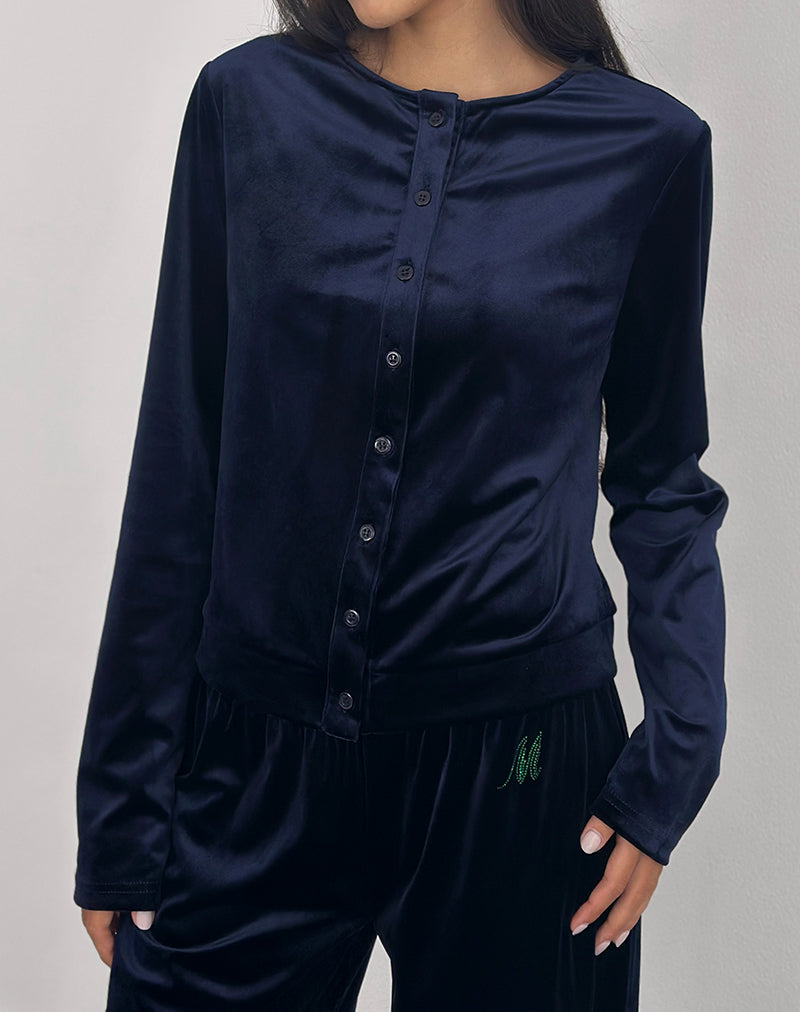 Cardigan con bottoni Kellen in velour navy