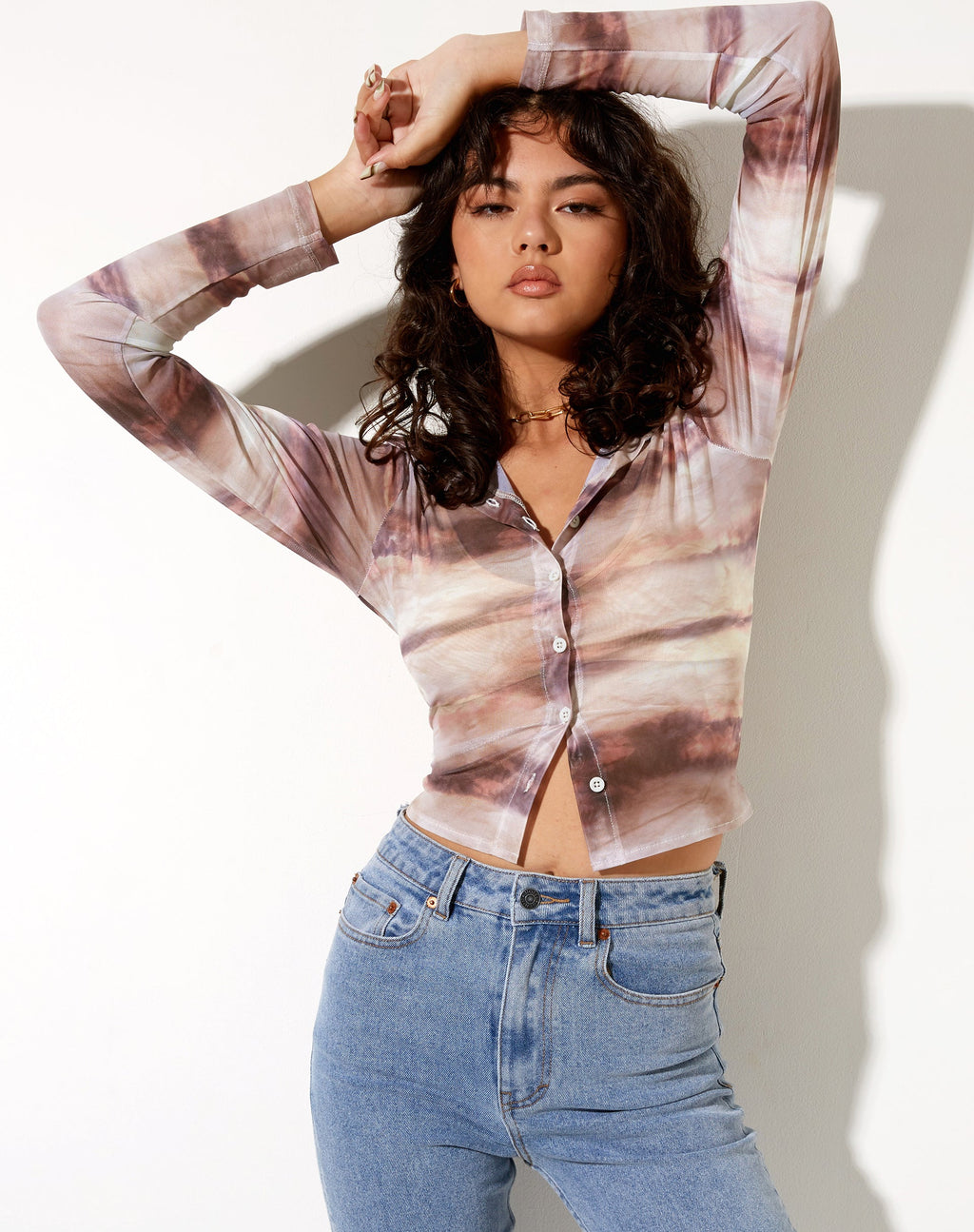 Camicia Kelly a maniche lunghe in maglia animale astratta