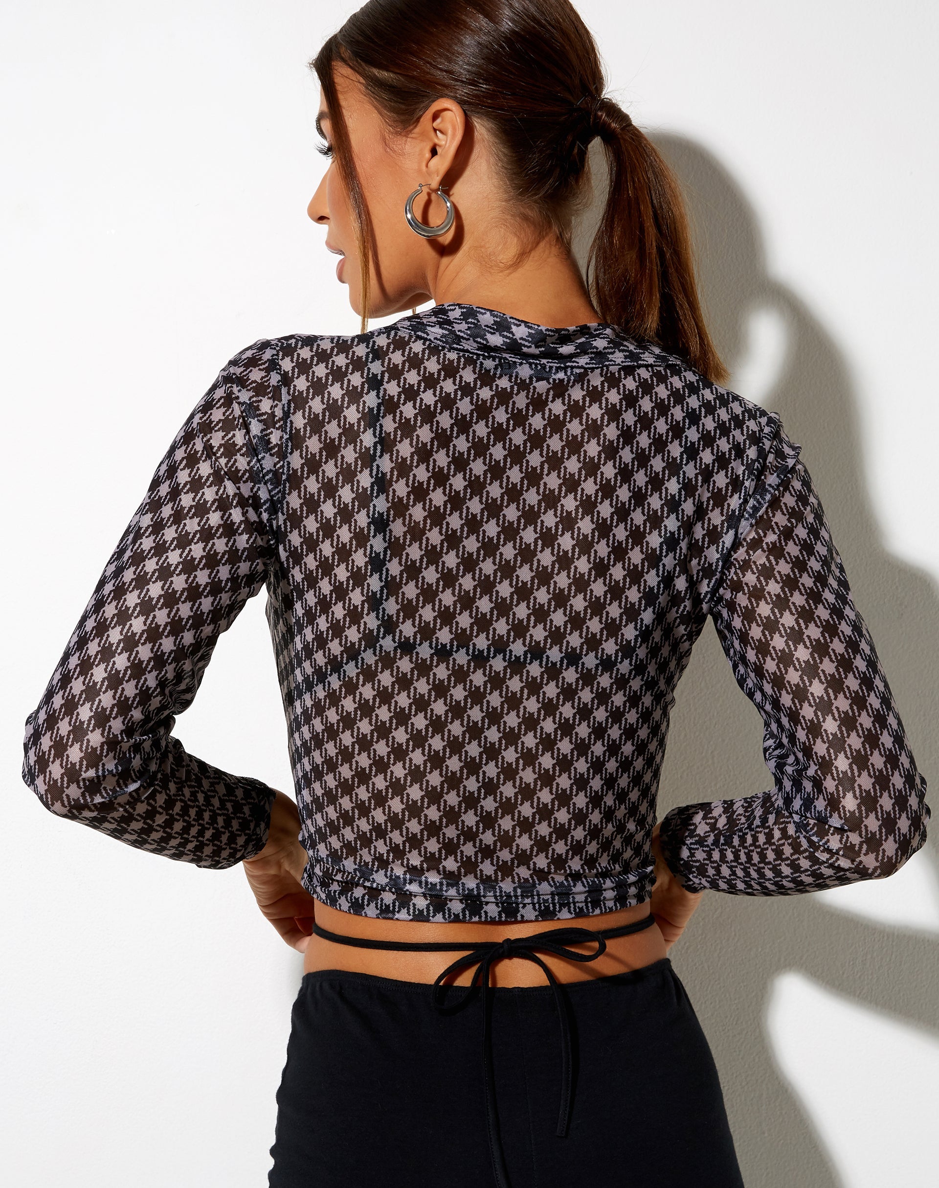 Immagine di Kelly Shirt in Mesh Diagonal Dogtooth Nero e Tan