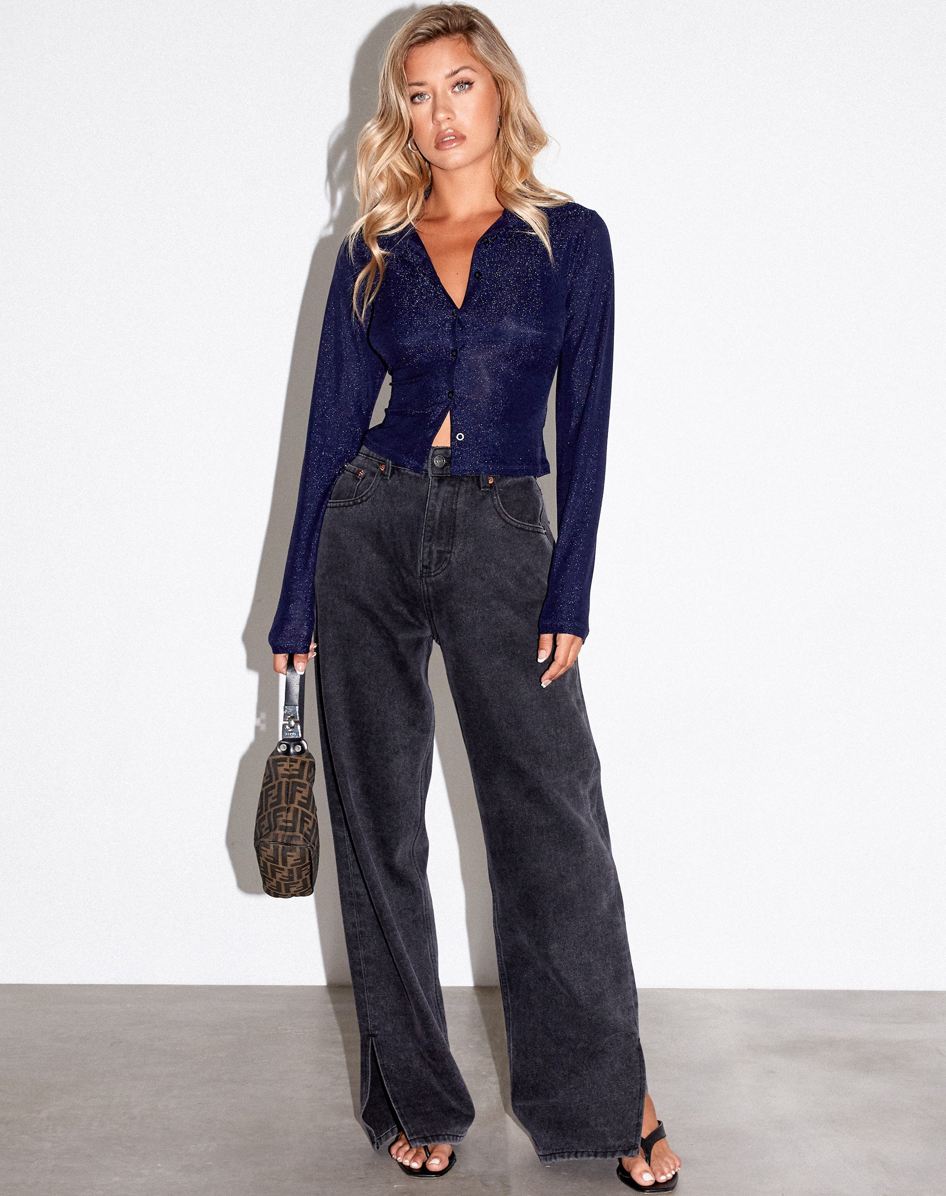 Immagine della camicia Kelly in lurex glitterato blu navy