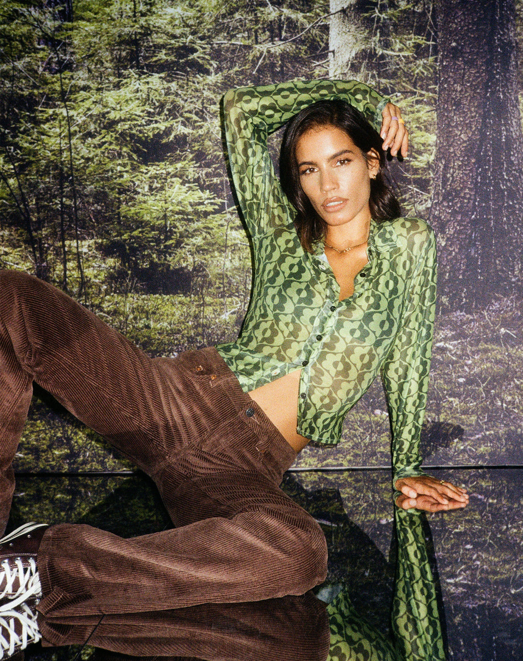 Camicia Kelly cropped in verde margherita ondulata