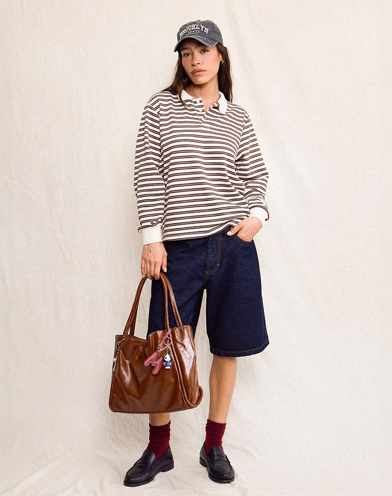 Immagine di Kemillau Baggy Shirt in marrone con strisce bianche