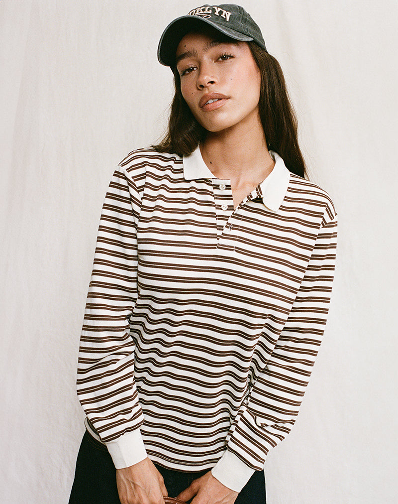 Camicia Kemillau Baggy marrone con strisce bianche
