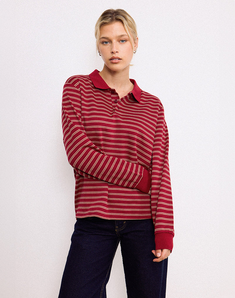 Immagine di Kemillau Baggy Shirt in borgogna a righe bianche