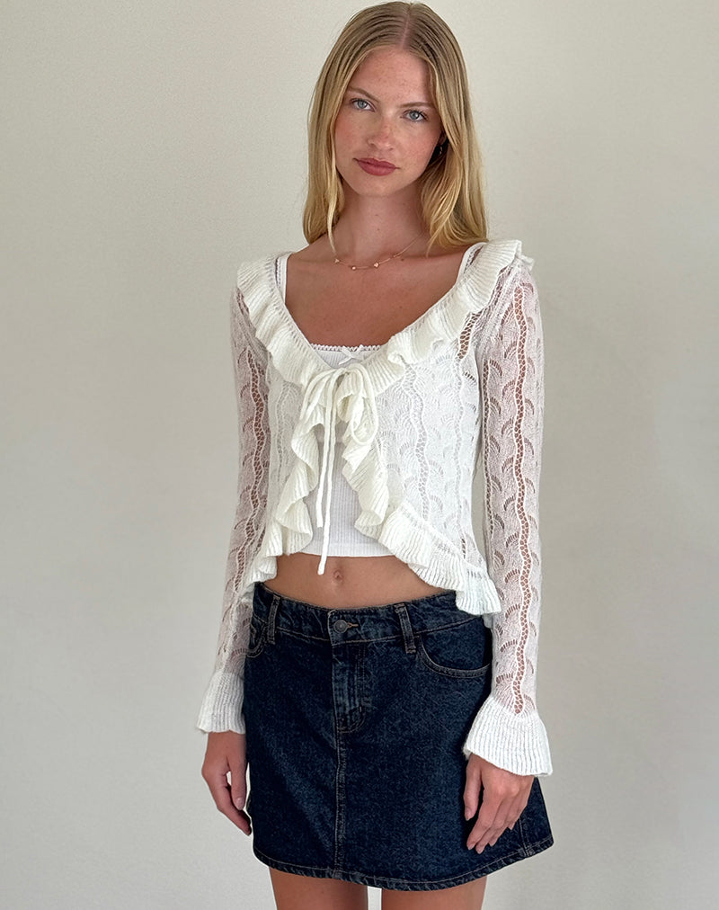 Cardigan Kenira in maglia Pointelle Crema Betulla