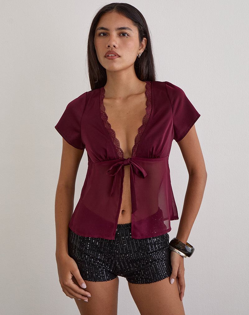 Top Kilu in chiffon satinato bordeaux