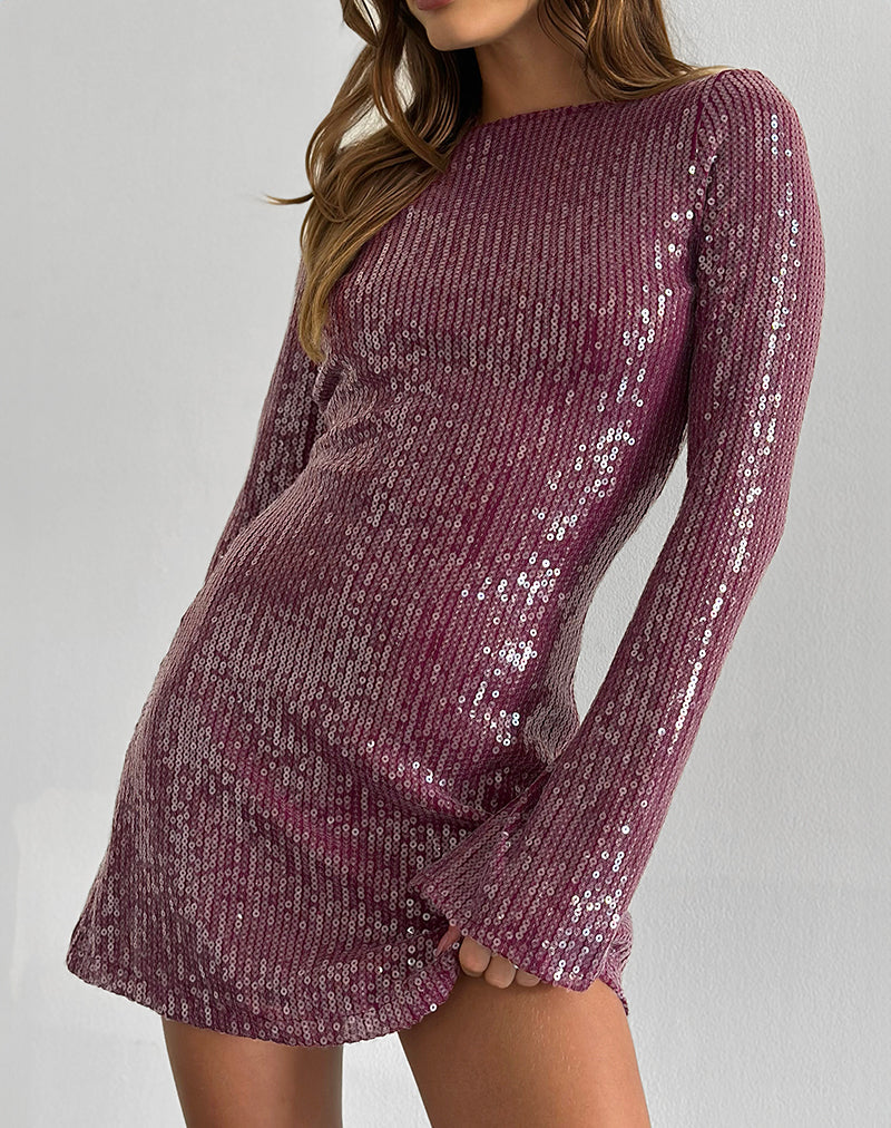 Mini abito Kimberly in paillettes chiare marrone
