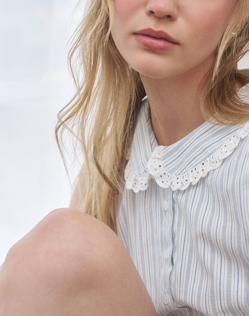 Immagine di Kitami Camicia in lino a righe bianche e blu