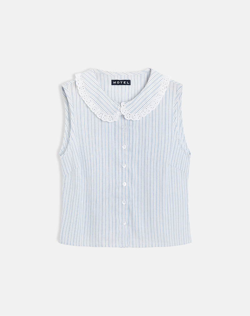 Immagine di Kitami Camicia in lino a righe bianche e blu