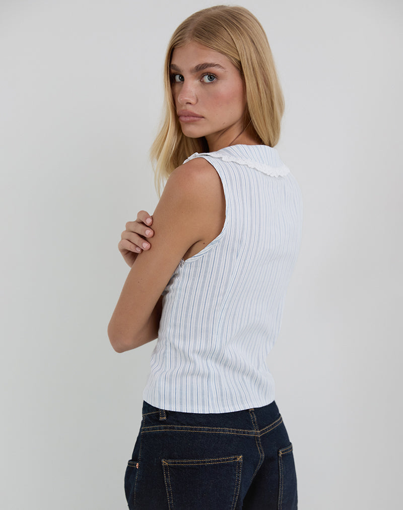 Immagine di Kitami Camicia in lino a righe bianche e blu