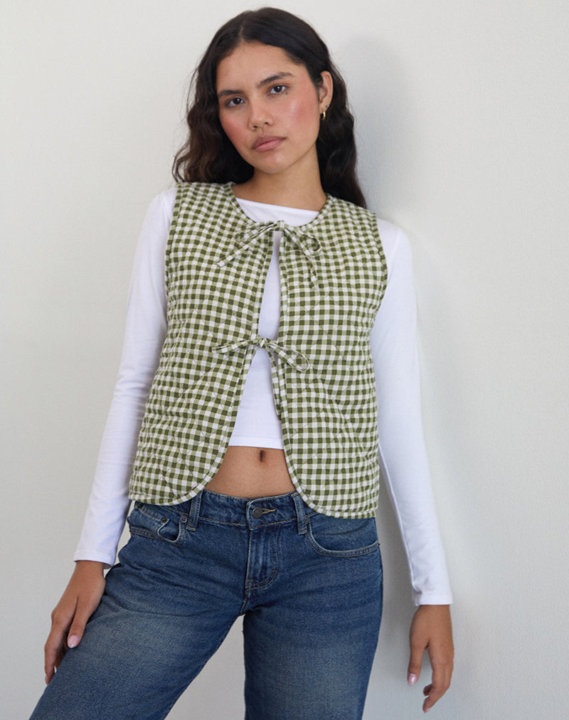 Gilet Kitza in percalle d'oliva