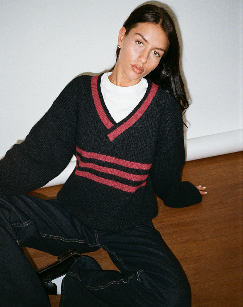 Immagine di Knitza Jumper in nero con strisce rosse
