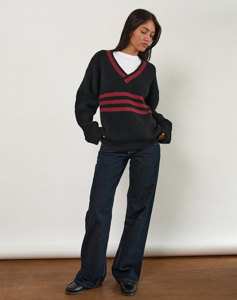 Immagine di Knitza Jumper in nero con strisce rosse