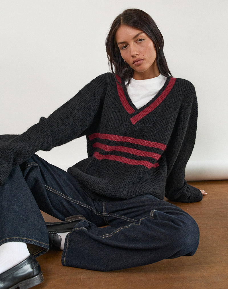 Immagine di Knitza Jumper in nero con strisce rosse