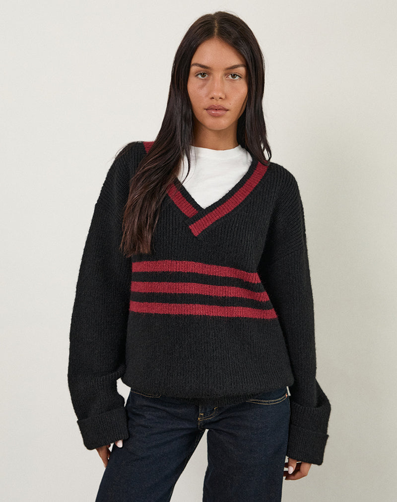 Maglione Knitza nero a righe rosse