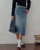 Immagine di Gonna midi di jeans a vita bassa in blu vintage verde