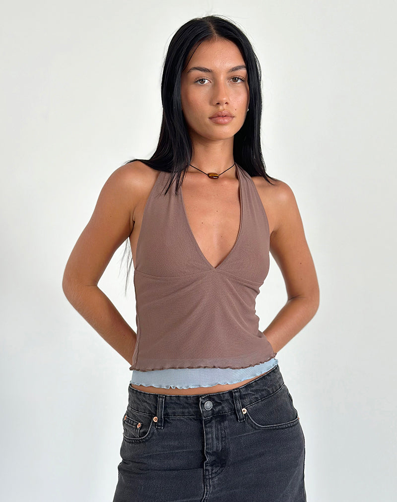 Top Kubra a rete in marrone e azzurro