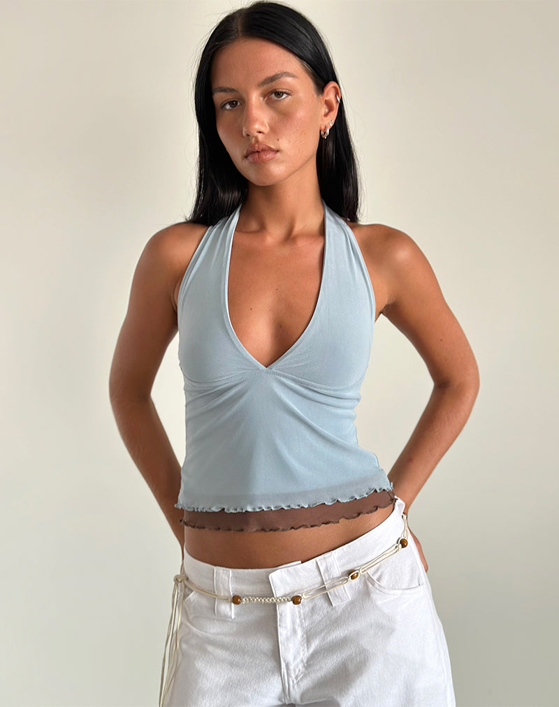Top Kubra a rete in azzurro e marrone