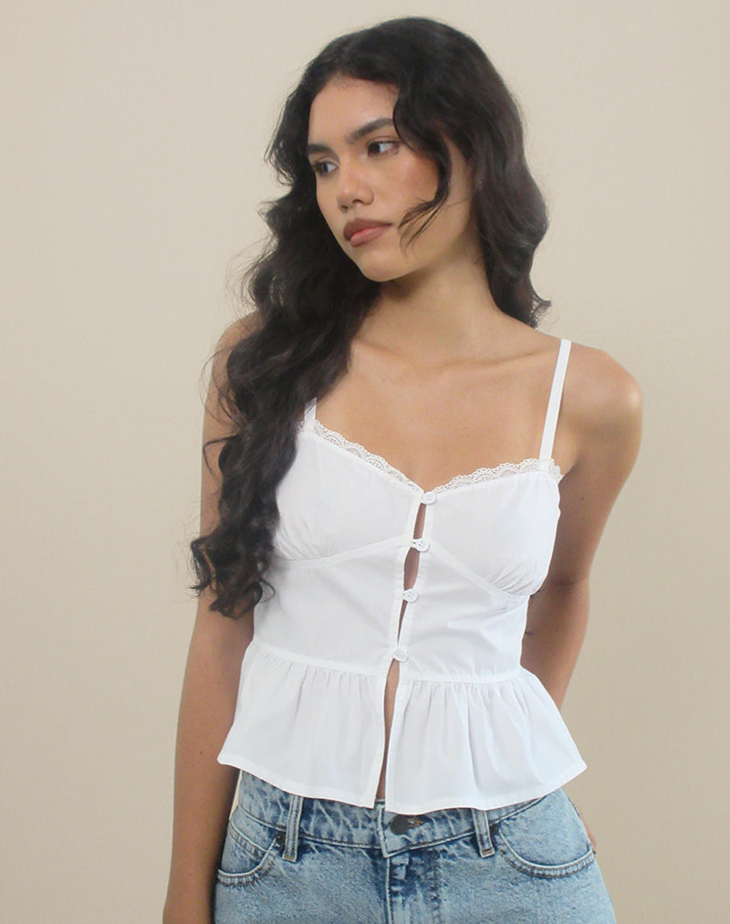 Immagine di Kugy Tie Front Cami Top in Popeline Bianco