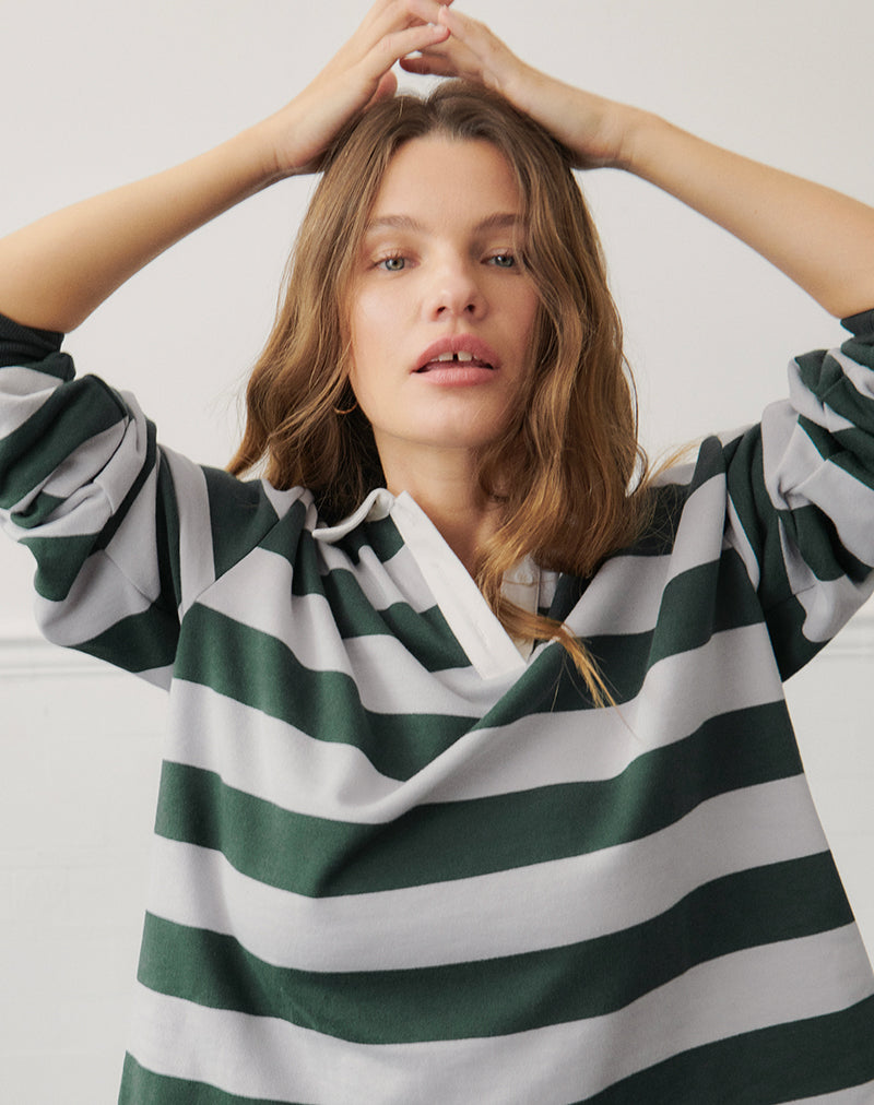 Camicia da rugby Kumara in verde, kaki e bianco