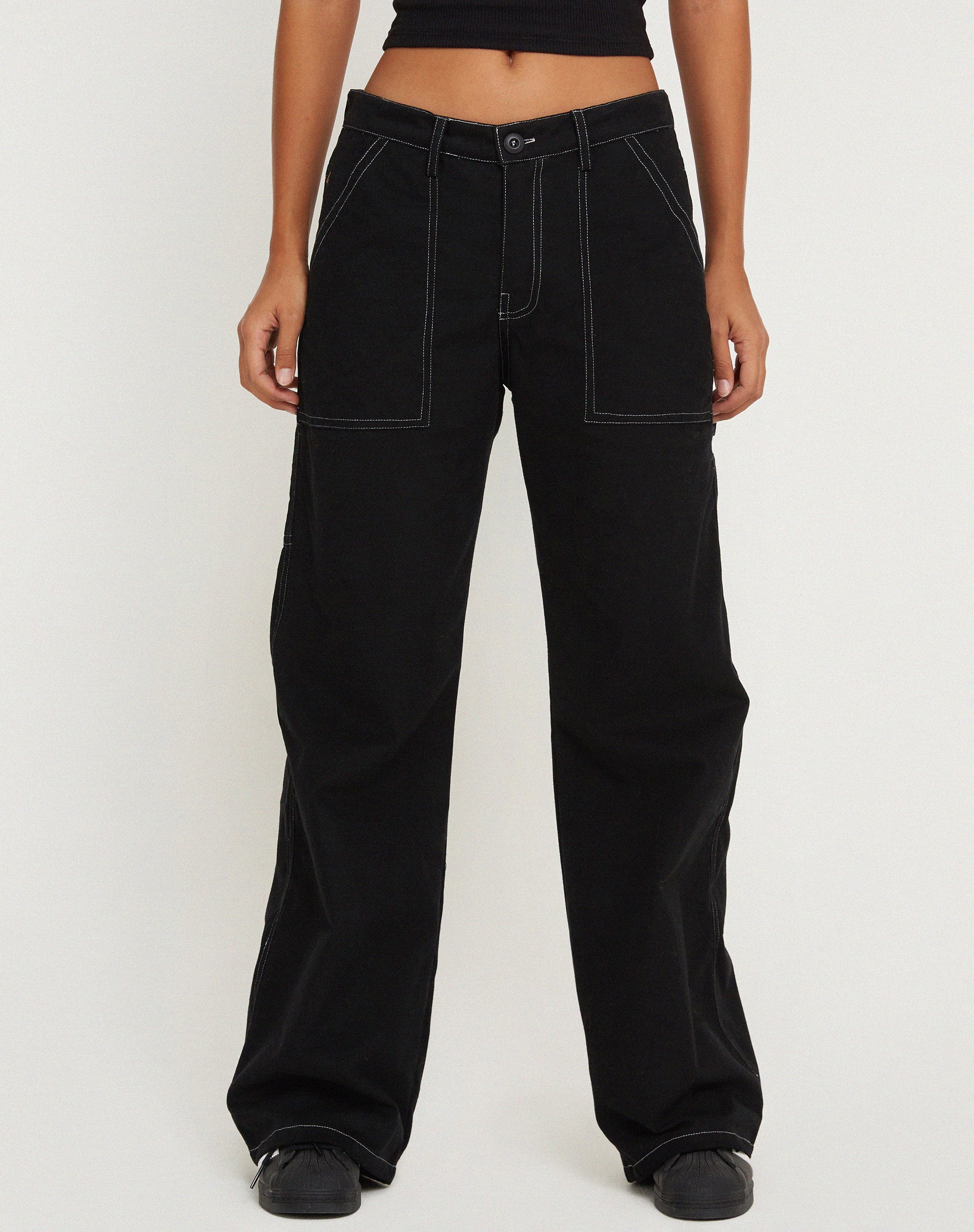 immagine di Kusnaedi Pantalone a gamba larga in bianco e nero con cucitura superiore