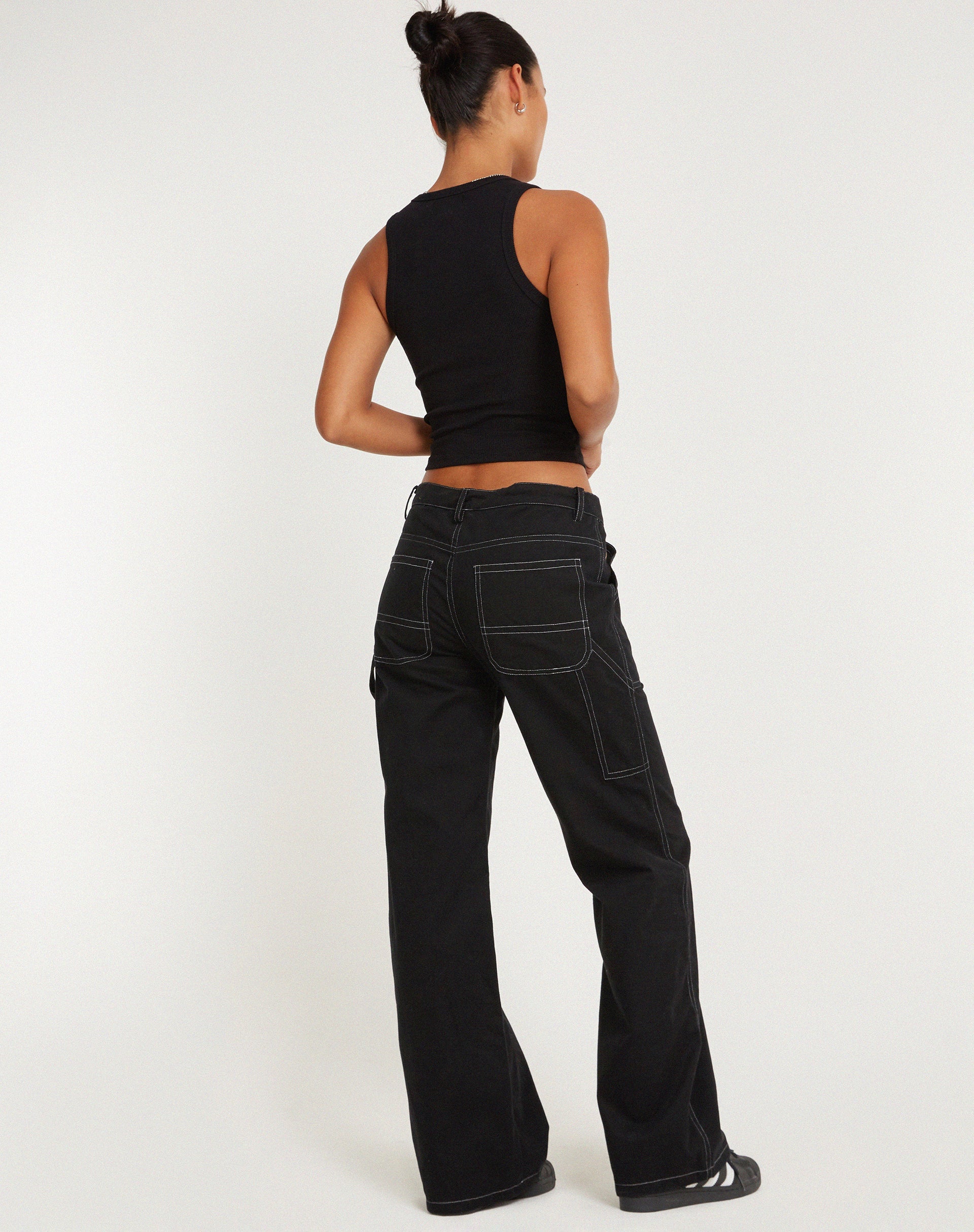 immagine di Kusnaedi Pantalone a gamba larga in bianco e nero con cucitura superiore