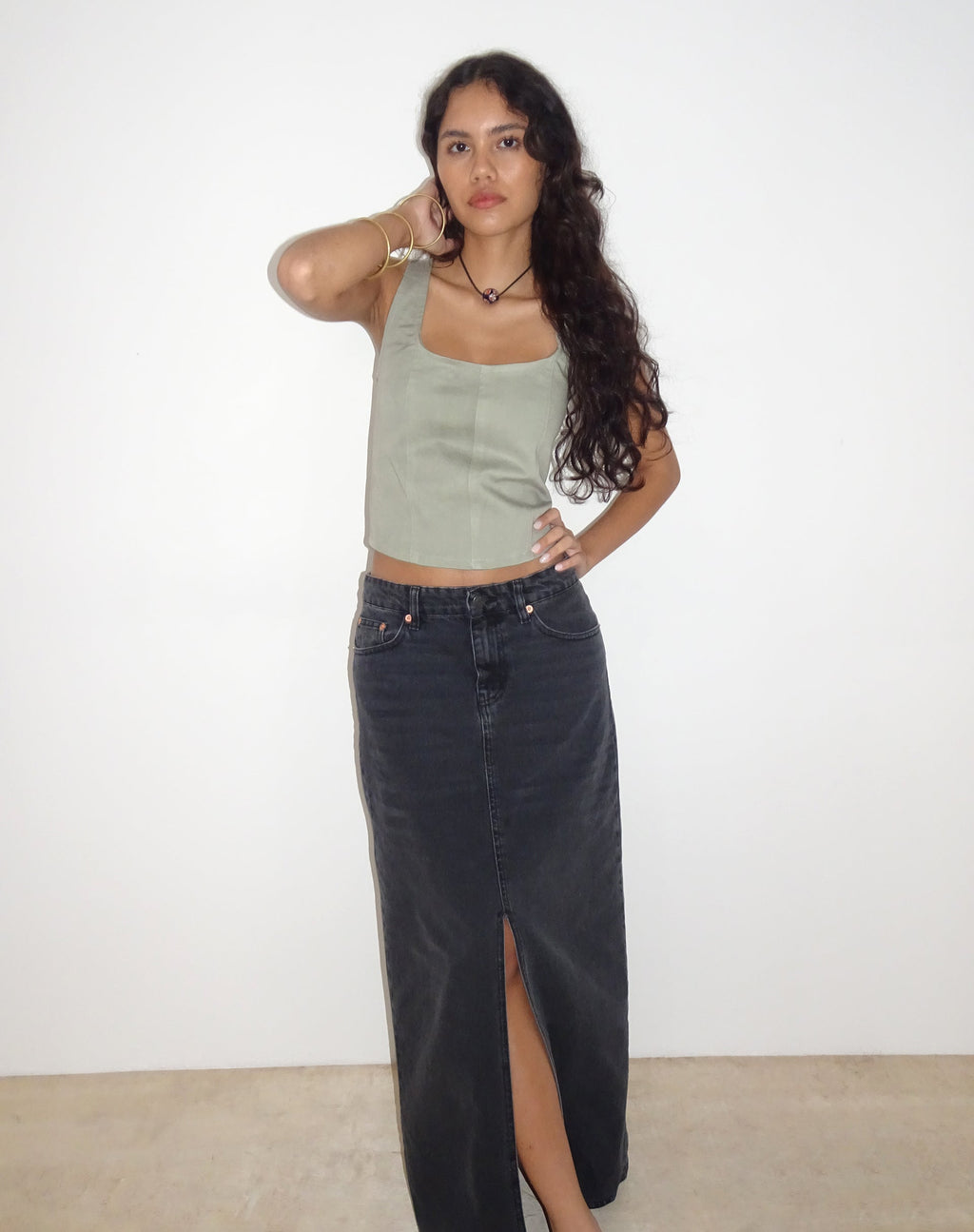 Top con corsetto Kye in grigio cenere