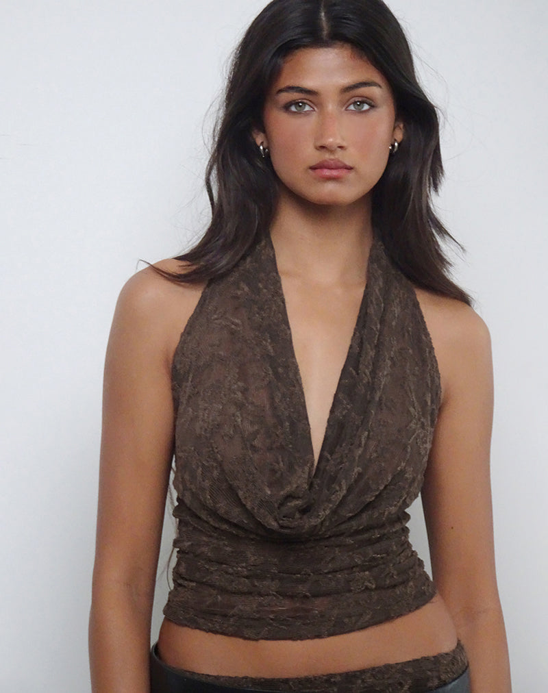 Immagine di Kylo Halter Top in maglia jacquard marrone scuro