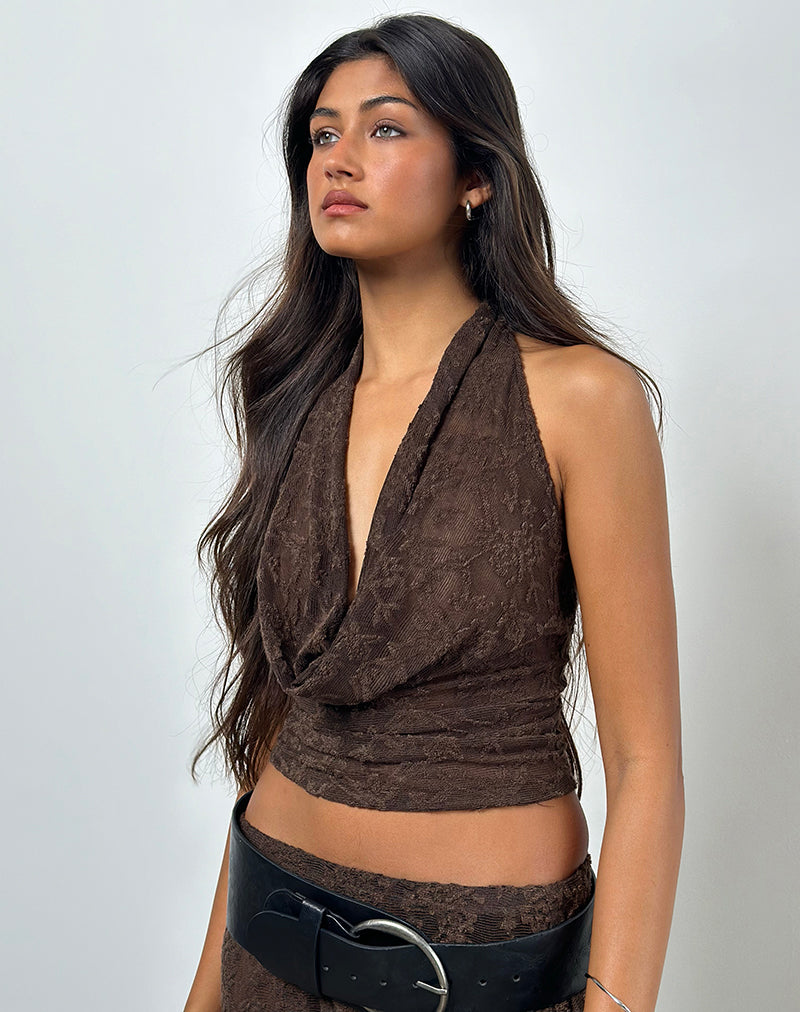 Top Kylo in maglia jacquard marrone scuro