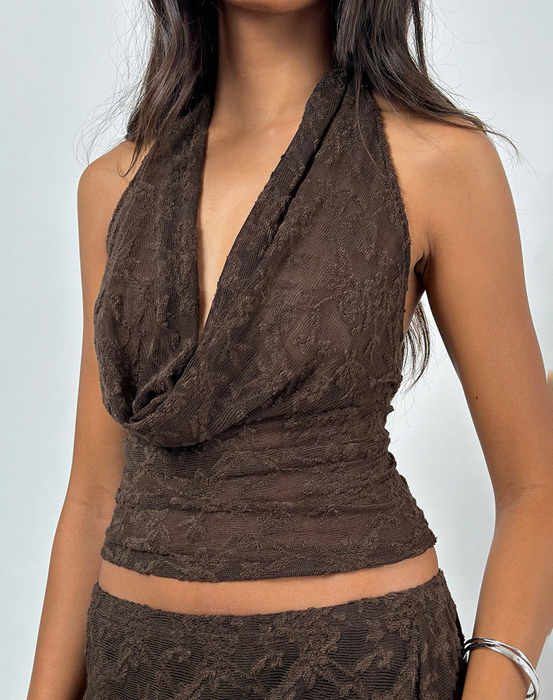 Top Kylo in maglia jacquard marrone scuro
