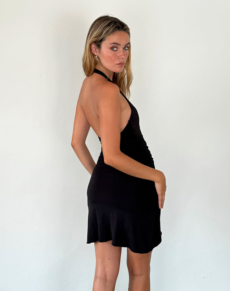 Immagine di Kyrie Halterneck Wrap Dress in nero slinky