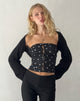 Immagine di Lacey Button Front Corset Top in Ditsy Rose Nero