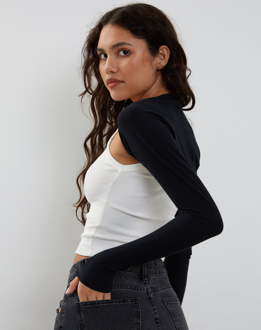 Top Ladri Shrug in lycra nera